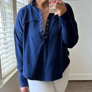 Anthropologie Spliced Henley Pullover Grommet Long Sleeve Sweatshirt Medium